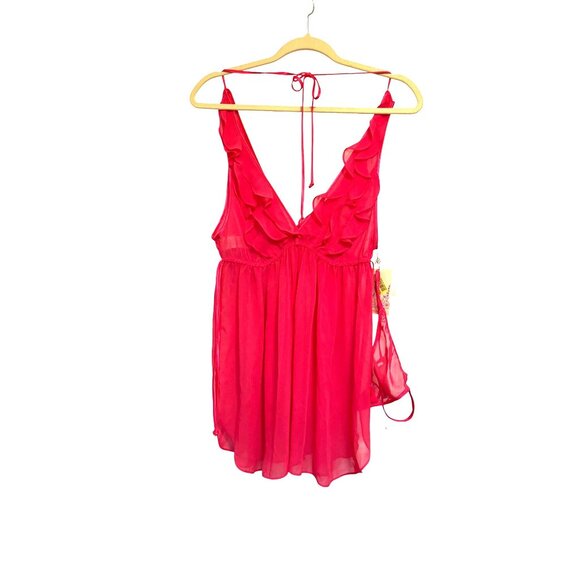 In Bloom Sheer Hot Pink Babydoll Lingerie Set With Thong Size M - Picture 7 of 9